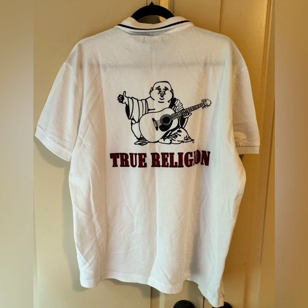True Religion White Polo Shirt with Red Logo Graphic Polo